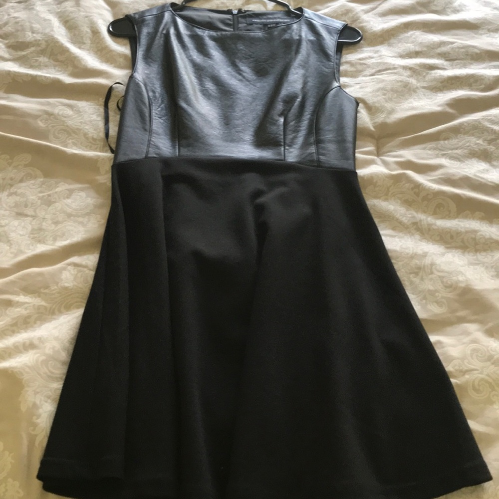 Black French connection dress with leather accent
